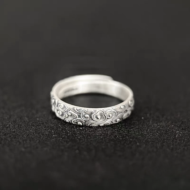 1 Pair 999.9 Sterling Silver Vintage Cloud Open Couple Rings, Retro Chinese Style, Perfect For Daily Wear & Valentine's Day Gift