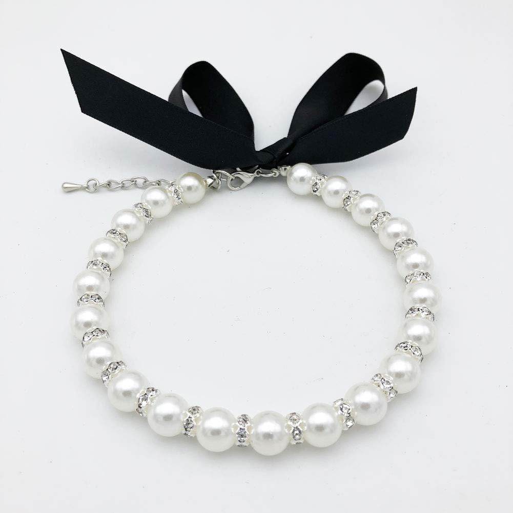 Diamond Dog Pearls Necklace Jewelry For Small Dogs Puppy - Bling Rhinestones Cat Wedding Collar Yorkie Girl Clothes Costume Outfits Accessories