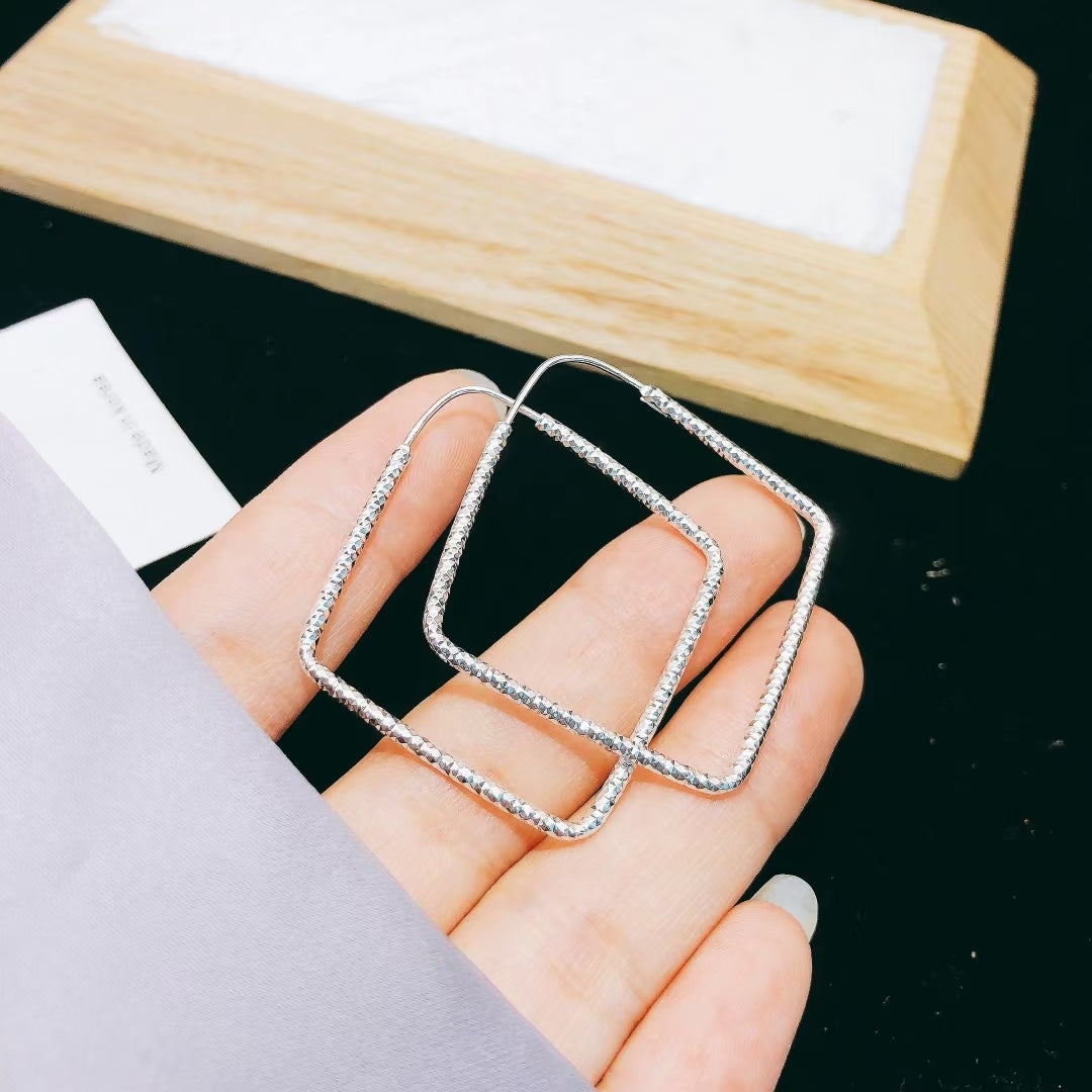 1 Pair 999 Sterling Silver Geometric Hoop Earrings, Minimalist Style, Perfect For Daily Wear And Valentine's Gift