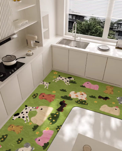 Cartoon L-Shaped Floor Mat Non-Slip Kitchen Rug Household Water- And Oil-Absorbent Stain-Resistant