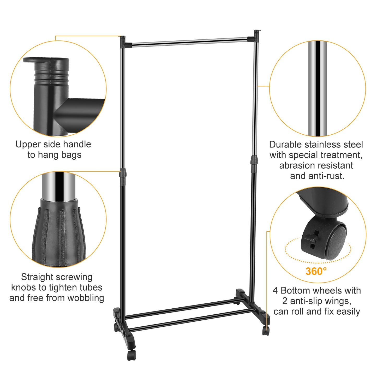 15kg 33lbs Garment Racks 3.12ft To 4.80ft Height Adjustable Clothes Stand Foldable Clothes Hanger With Wheels Storage Shelf For Dormitory Home