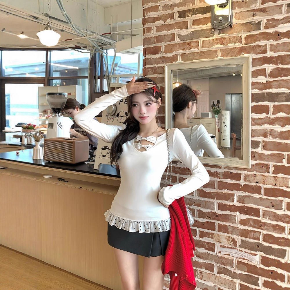 Korean-style Sweet-look Spliced Lace Long-sleeve Bottoming Shirt