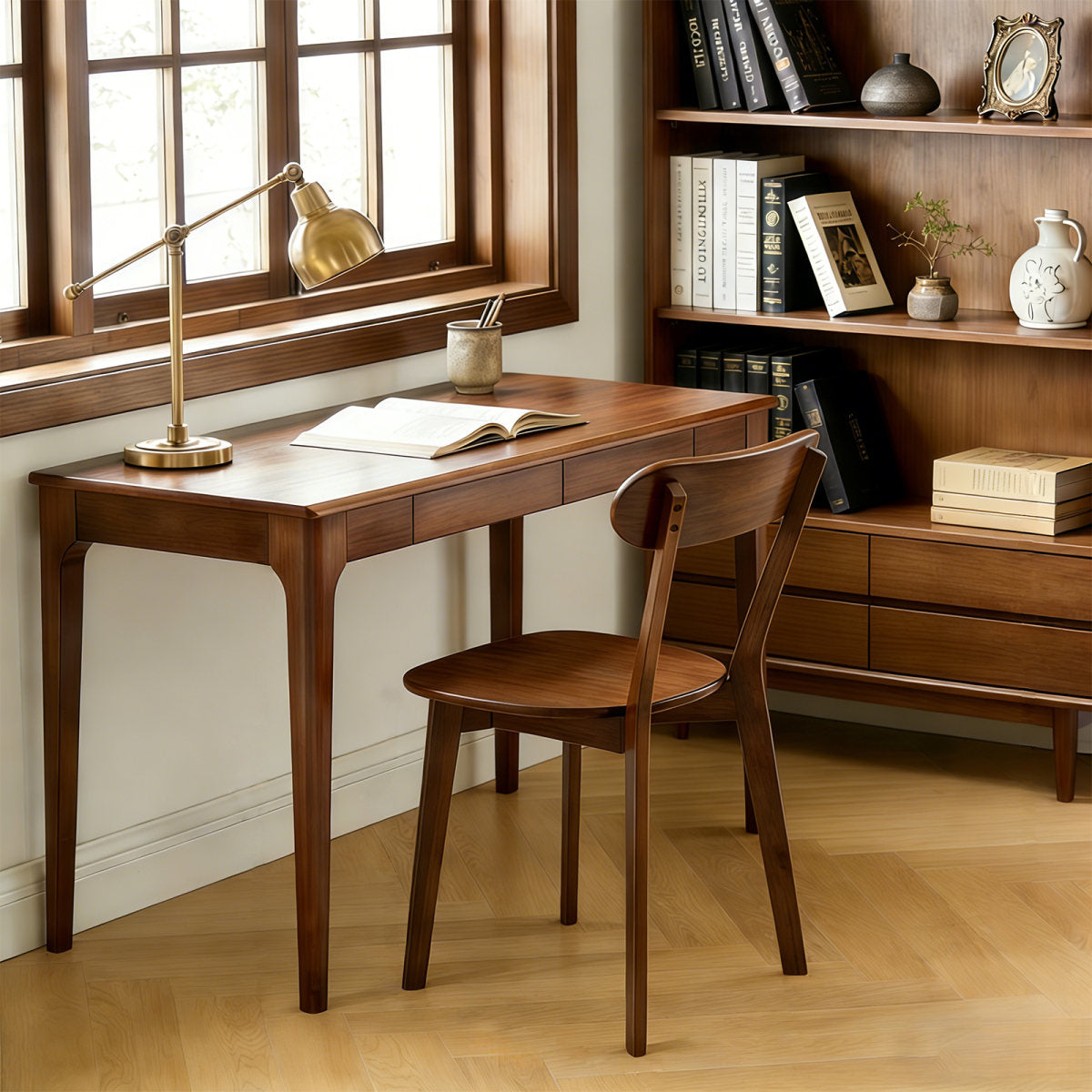 100% Natural Solid Wood Dining Chairs, Mid Century Modern Dining Chairs with Curved Backrest, Kitchen Chair with Adjustable Foot Pads for Dining Room, Kitchen, Living Room, Study, (1PK, Walnut)