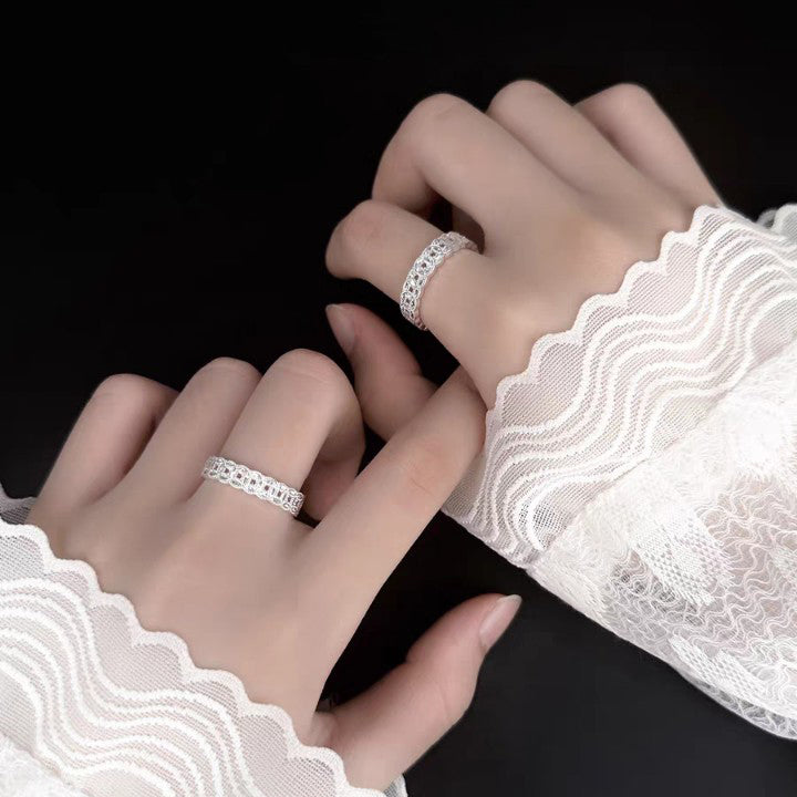 1pc 999 Sterling Silver Ice-cut Coin Pattern Open Ring, Sparkly Retro Style, Perfect For Daily Wear & Valentine's Day Gift