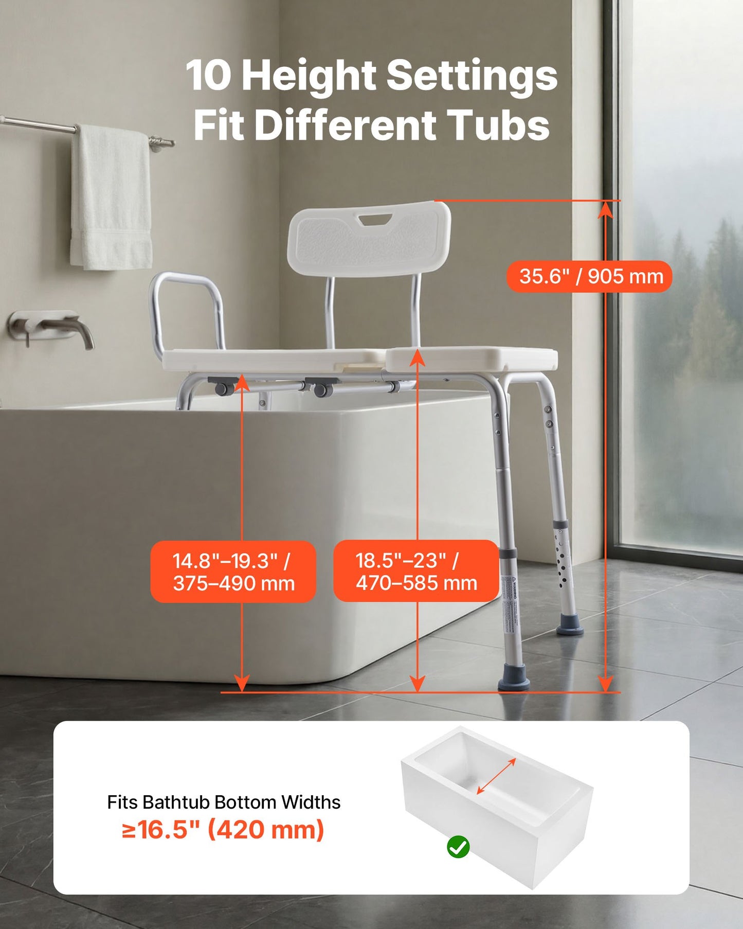 Tub Transfer Bench For Bathtub, 400 Lbs Capacity Heavy Duty Shower Chair With Arm, Backrest And Curtain Slot, Height Adjustable Shower Bench Bath Seat For Adults, Seniors, Elderly And Disabled