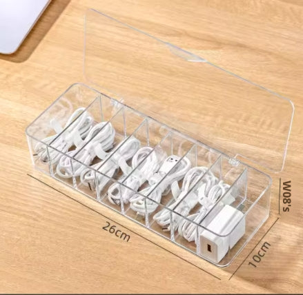 Charging cord sorting artifact-transparent 8 compartments with cover-1 pack