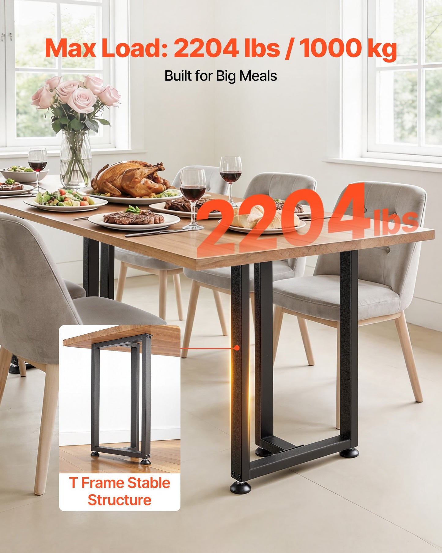 Table Legs, 29.1" H X 17.7" W Square T Shape Steel Furniture Legs, Modular Design, Easy Assembly, 2204 Lbs Max Load Heavy Duty, For Home Office Desk, Dinner Table, Workbenches, Set Of 2, Black