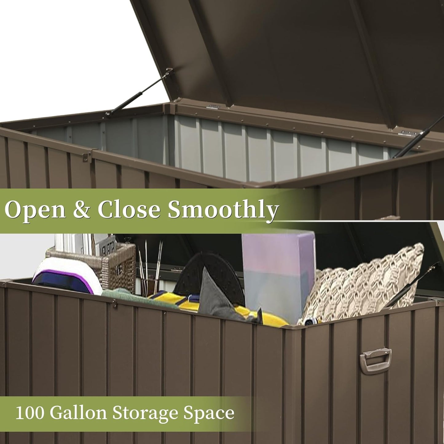 1 0 0 Gallon Outdoor Storage Deck Box Waterproof, Large Patio Storage Bin For Outside Cushions, Throw Pillows, Garden Tools, Lockable  Dark Brown
