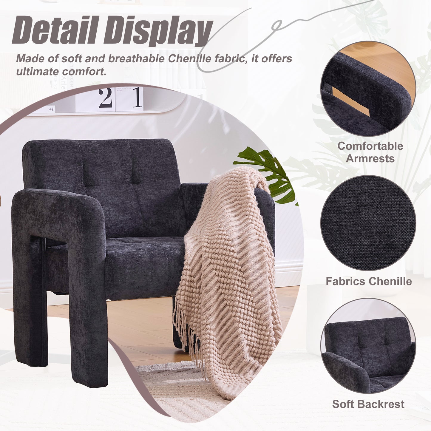 Modern Minimalist Casual Single Armchair Living Room, Bedroom, Office Area Upholstered Chair Comfortable Padded Armchair Nordic Style Casual Seating