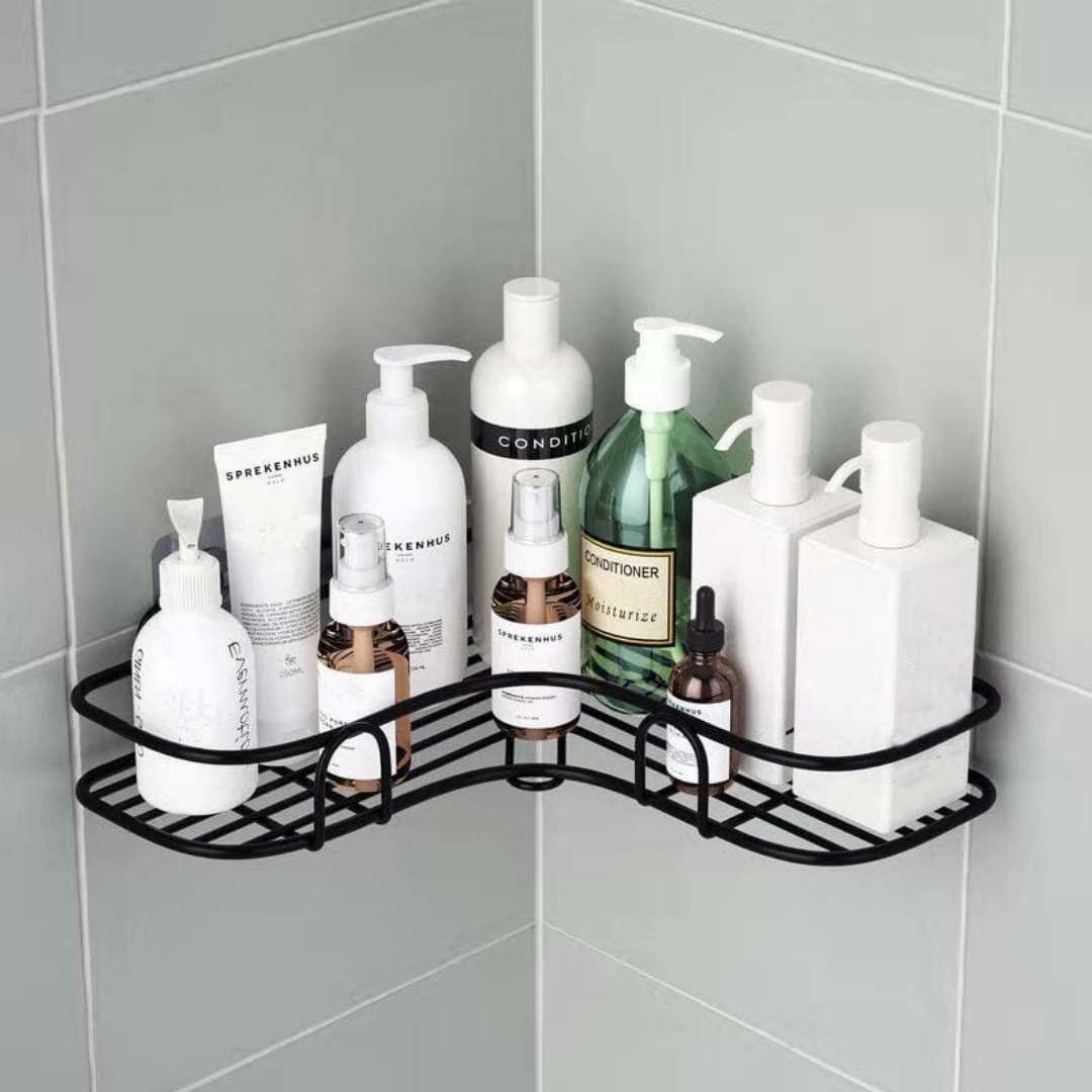 Shower Corner Shelf No Drilling, Bathroom Accessories 8 Adhesive Stickers, Kitchen Storage  Black