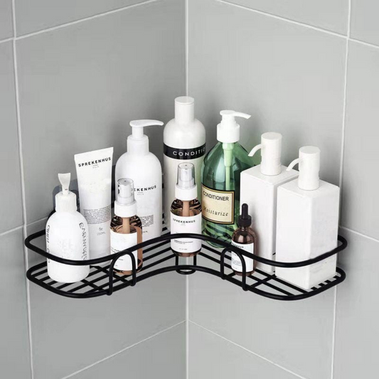 Shower Corner Shelf No Drilling, Bathroom Accessories 8 Adhesive Stickers, Kitchen Storage  Black