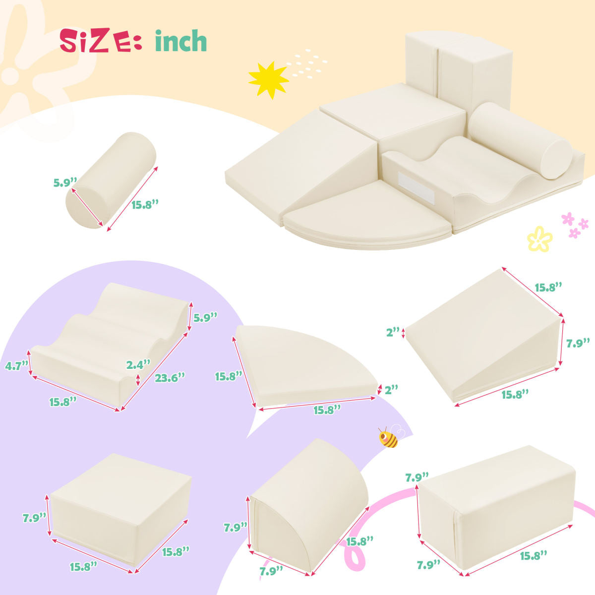7-Piece Indoor Climbing Foam For Kids, Soft PU Toddler Climbing Toys, Indoor Climb And Crawl Activity Play Set