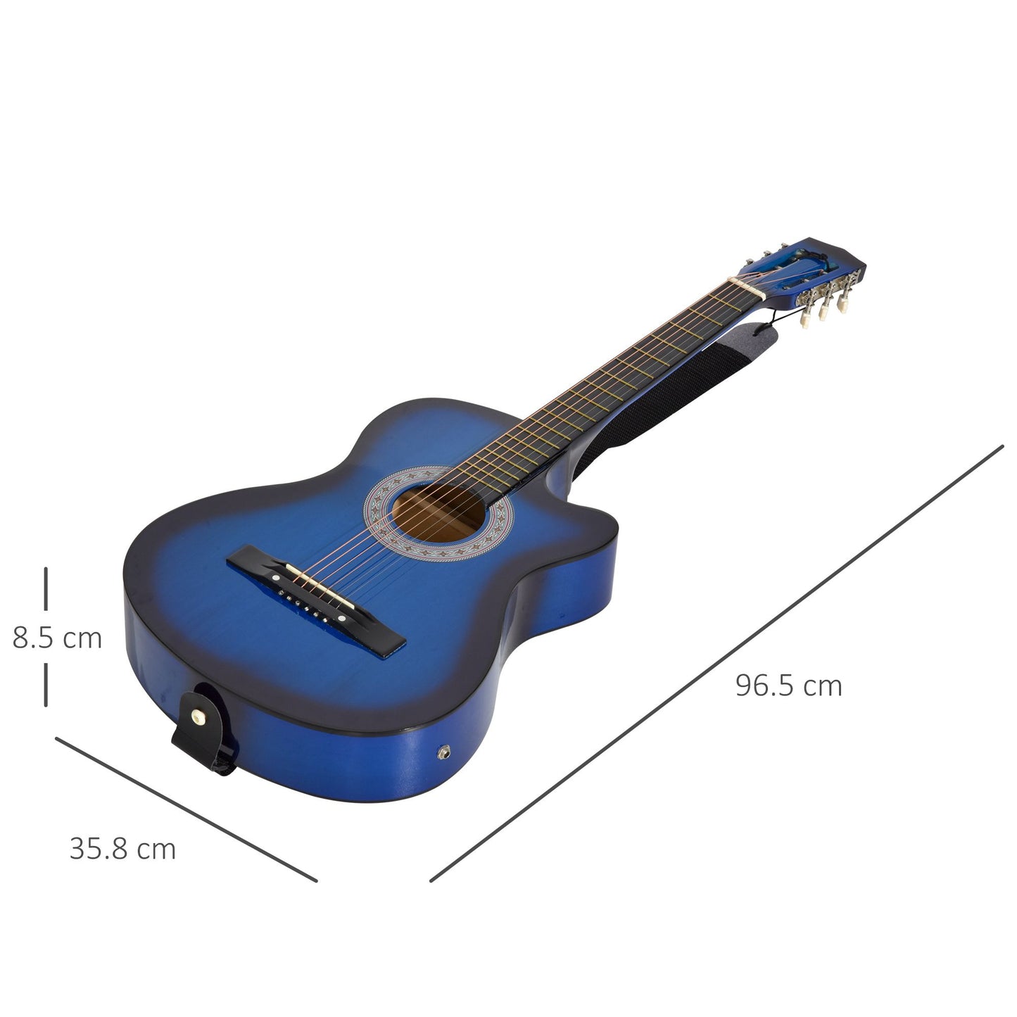 38 Inch Full Size Acoustic Electric Guitar, Classical Beginner Junior Adult Guitar Gloss Finish With Carrying Case, Strap, Picks, Spare Strings - Blue