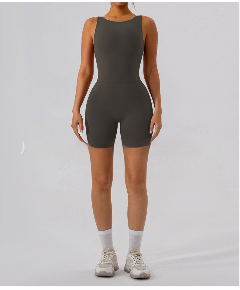 Nude Feel U-shaped Beauty Back Aerial Yoga Suit Peach Hip Pilates Jumpsuit For Women