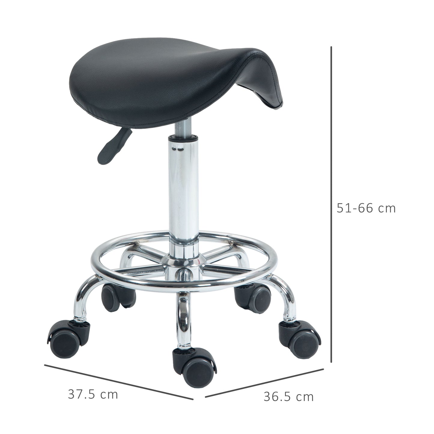 Salon Saddle Stool, Rolling Saddle Chair For Massage, Spa, Clinic, Beauty, Hairdressing And Tattoo, Black