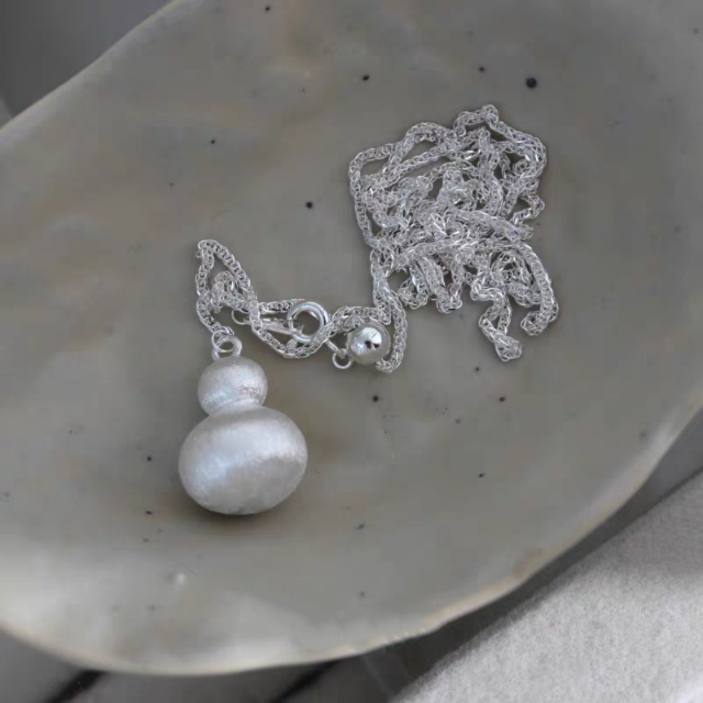 1pc 999 Sterling Silver Brushed Adjustable Gourd Pendant Necklace, Minimalist Chinese Style, Perfect For Daily Wear & Valentine's Gifts