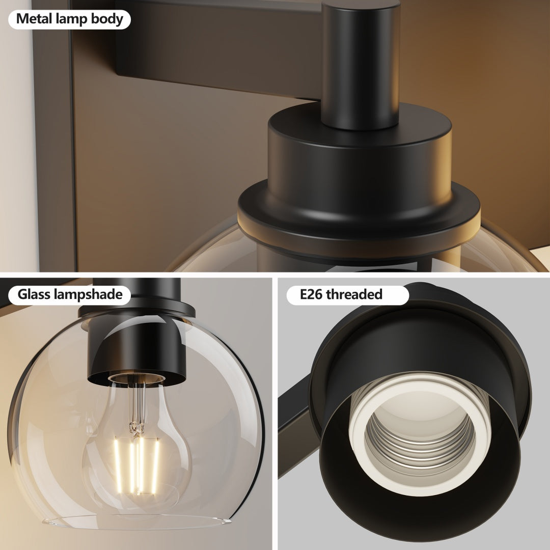 Bathroom Light Fixtures Over Mirror 5-Lights Bathroom Vanity Light With Clear Globe Glass Shade Modern Black Vanity Light Wall Sconce Vanity Lighting For Bath  Bulbs Not Included