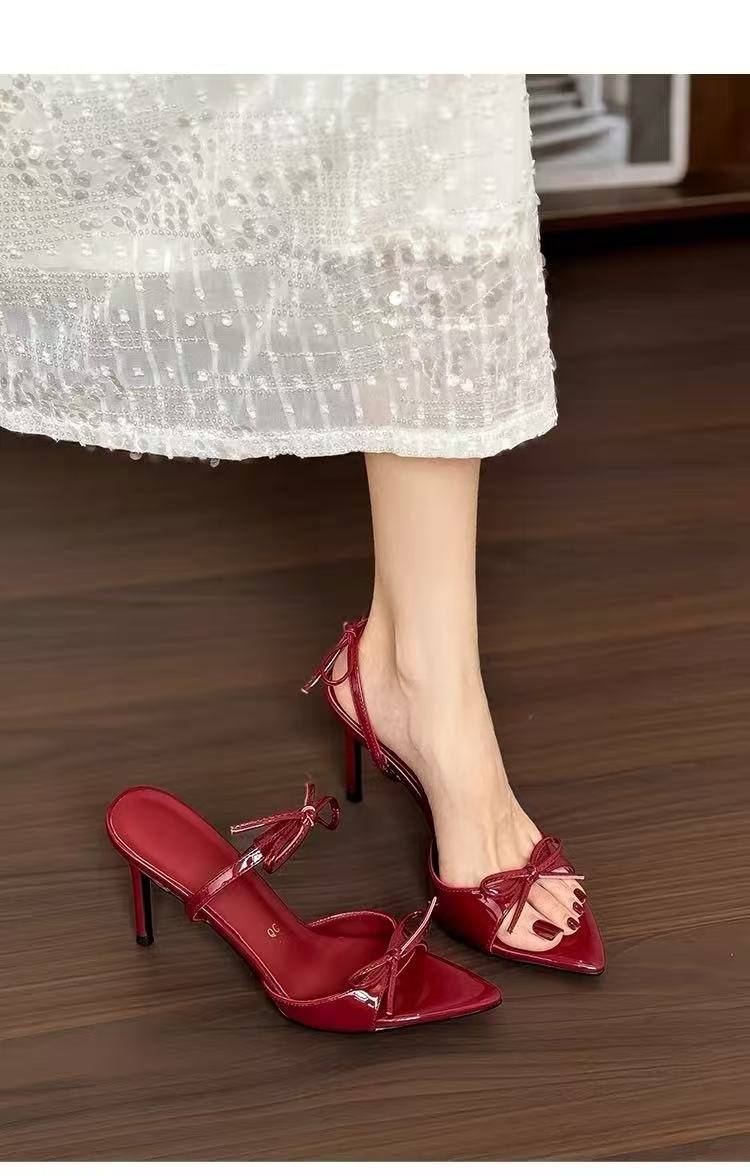 Women's Pointed Toe Sandals, Thin Heel Mules With Ankle Strap, Breathable Fashion Dress Shoes For Summer Outdoor Wear