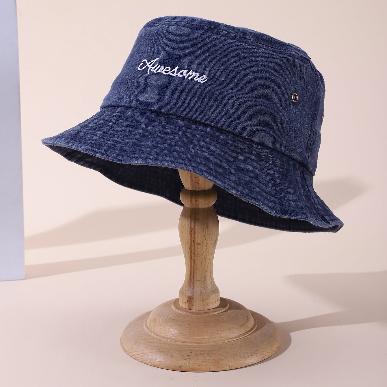 Solid-color Artistic Font Embroidered Washed Denim Casual And Versatile Wide-brimmed Fisherman Hat Suitable For Outdoor Activities And Fishing