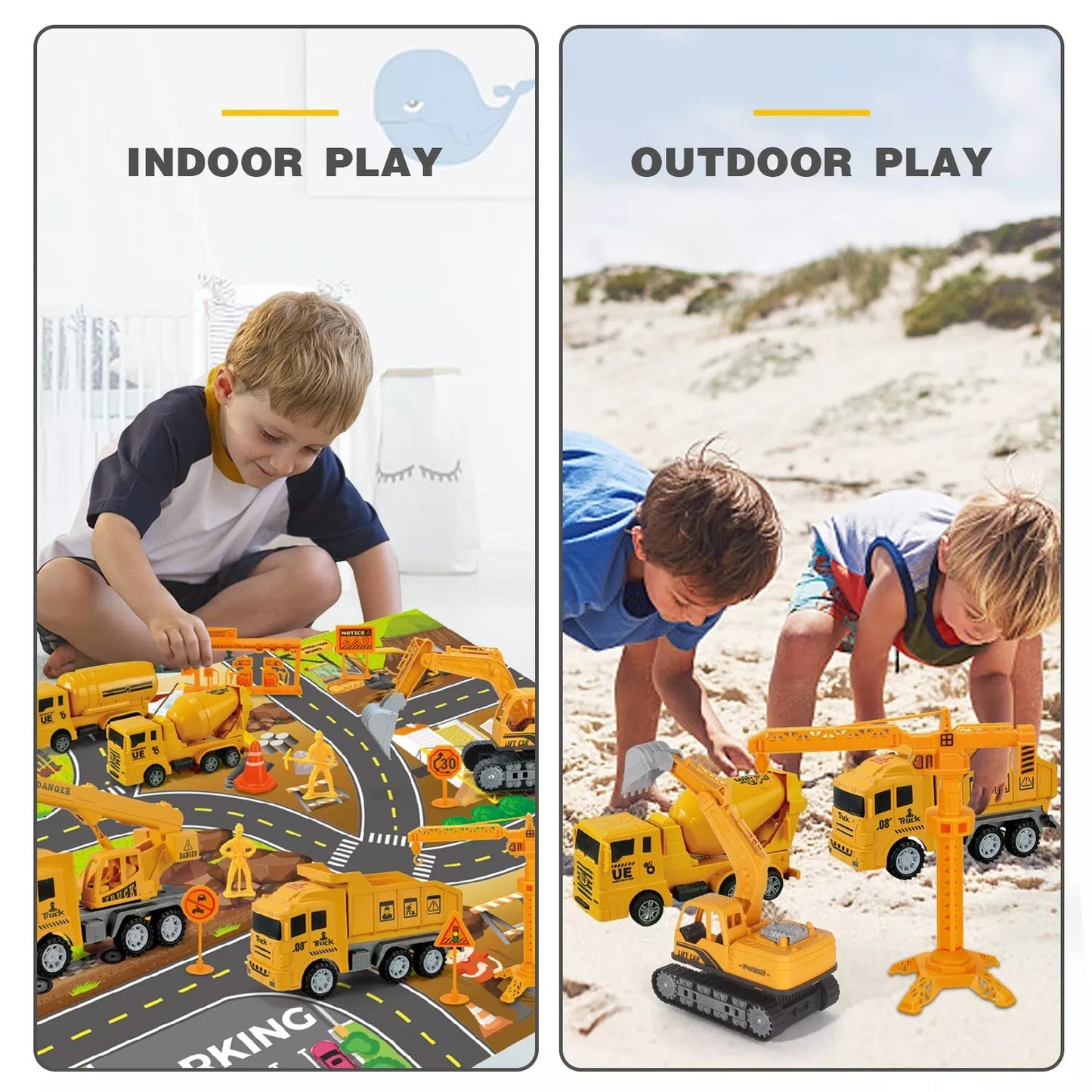 Jiakora  Construction Vehicles Toys Set With 32 27 Inches Play Mat,Toy Gift Kid