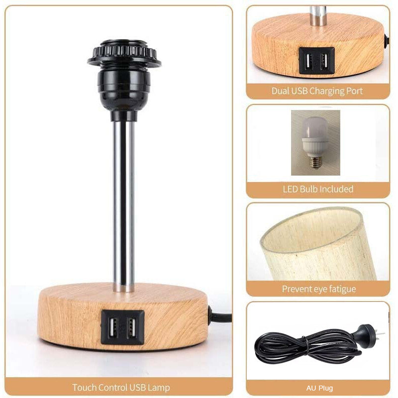 Bedside Lamp Touch Control Table Lamp With USB A Charging Ports 3-Way