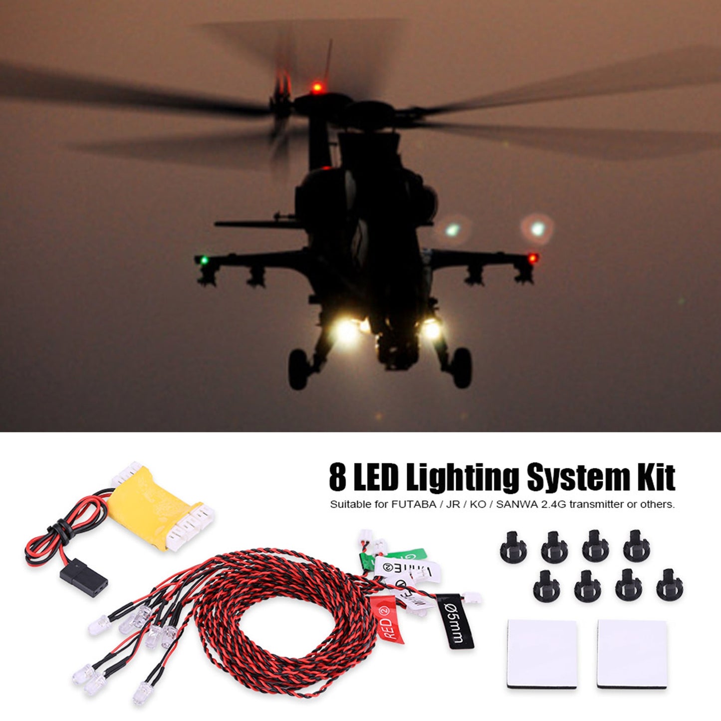8 LED Lighting System Kit Simulation Flashing Lights For RC Airplane Helicopter