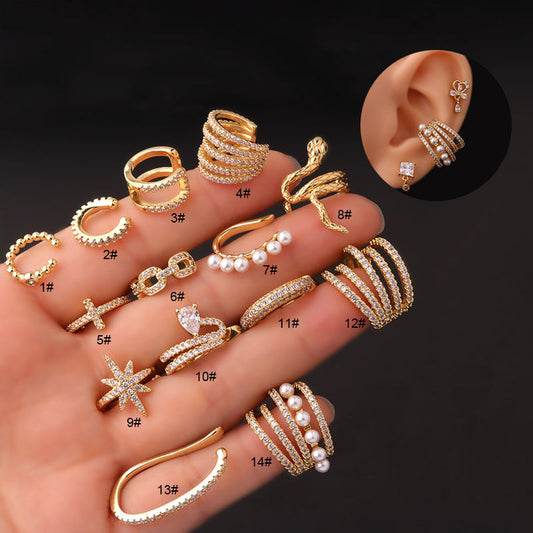 Micro Inlaid Zircon Imitation Pearl Large Size Ear Clip Without Pierced Ears Piercing Earrings European And American Fashion And Trendy Accessories