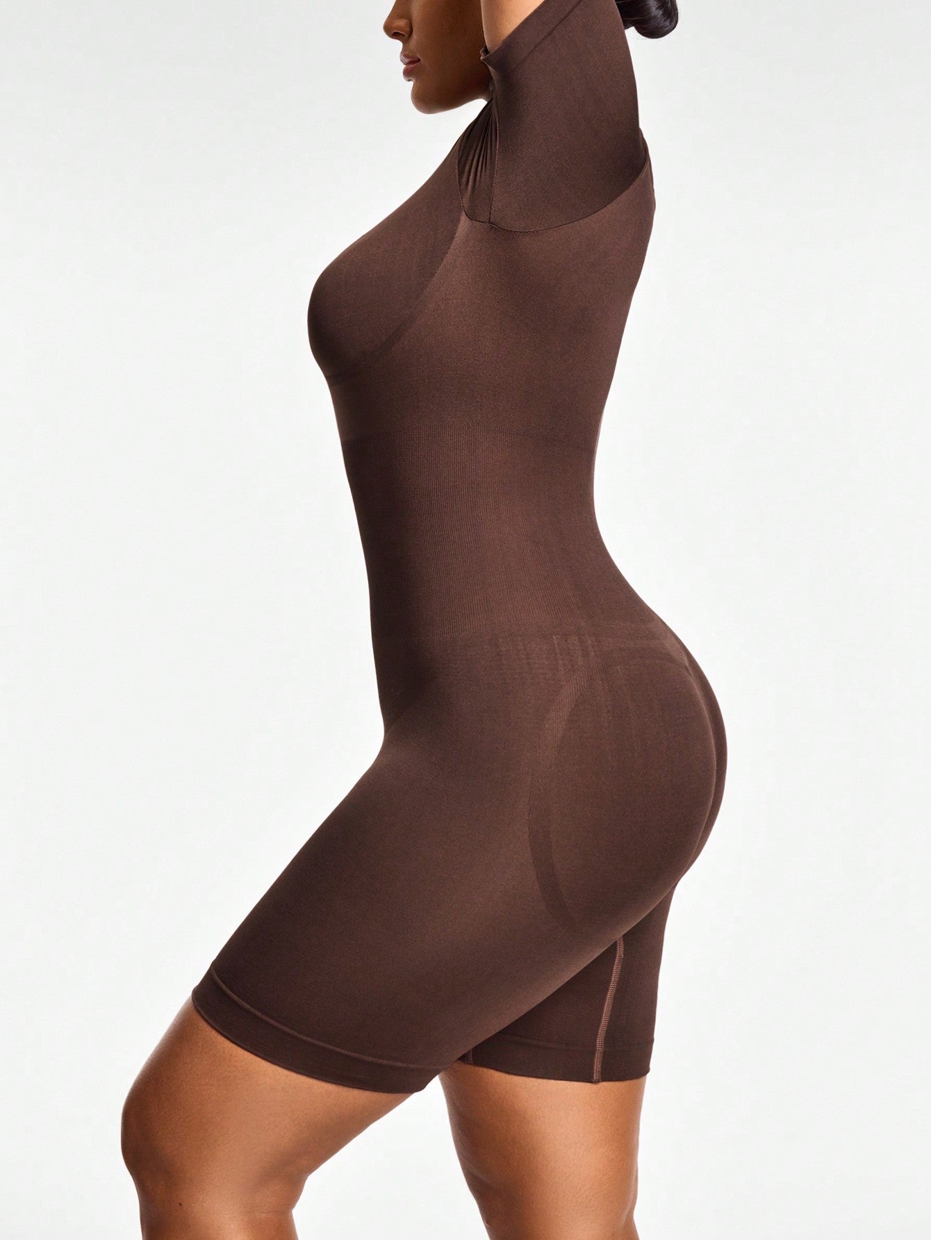 Full Body Shapewear Bodysuit With Short Sleeves Bust Lift Arm Control Tummy Waist Thigh Slimming