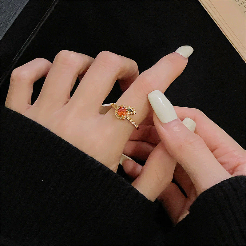 Niche Gold Vintage Brushed Retro Ring For Women, Zircon Inlay Luxury Exquisite Temperament Personalized Accessories