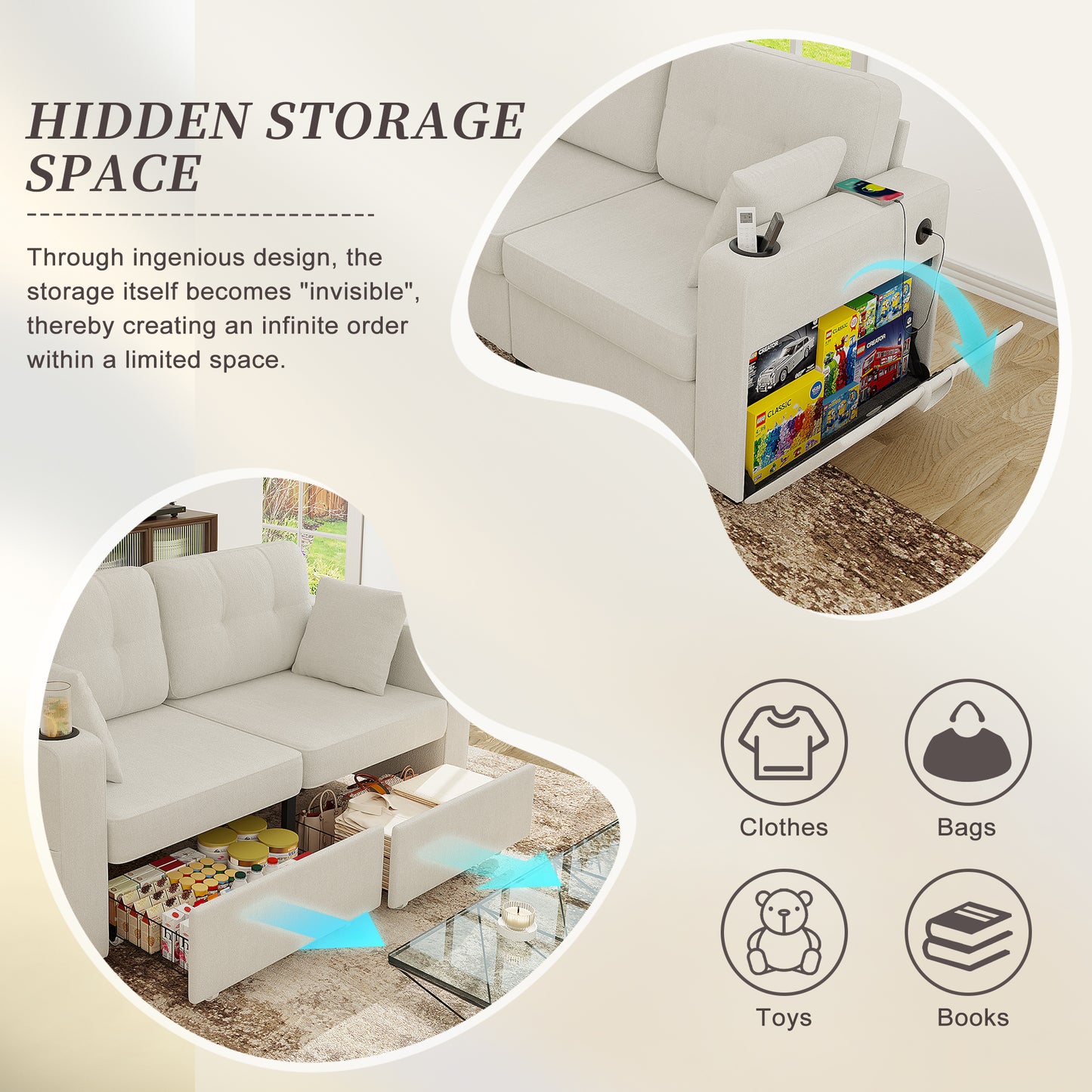 Sofas For Living Room, Couch Set,3 Seats Sofa, USB Charging,Wood Frame,Easy To Install,with Storage, Charging Station,Cup Holder,Modern Sectional Sofas For Living Room, Apartment,Chenille Fabric
