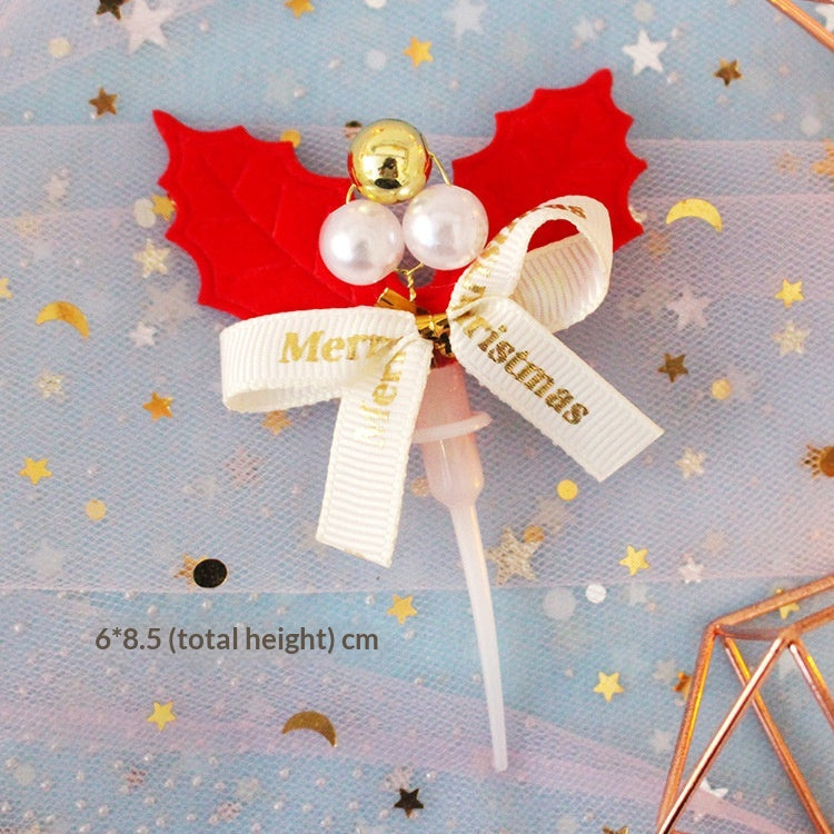 Christmas Cake Decoration Grass Ring Leaf Insert Christmas Dessert Table Decor Item