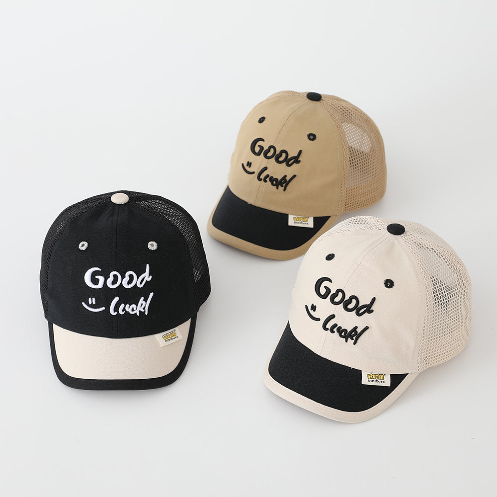 New Children's Multi-color Mesh Breathable Patchwork Baseball Cap With Fun English Embroidery, Korean-style Casual Style Sun Hat