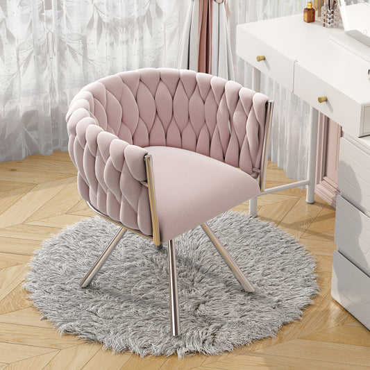 Velvet Makeup Chair, 1pc, Single Luxurious Bedroom Swivel Chair, Leisure Swivel Chair, Four Metal Support Legs,