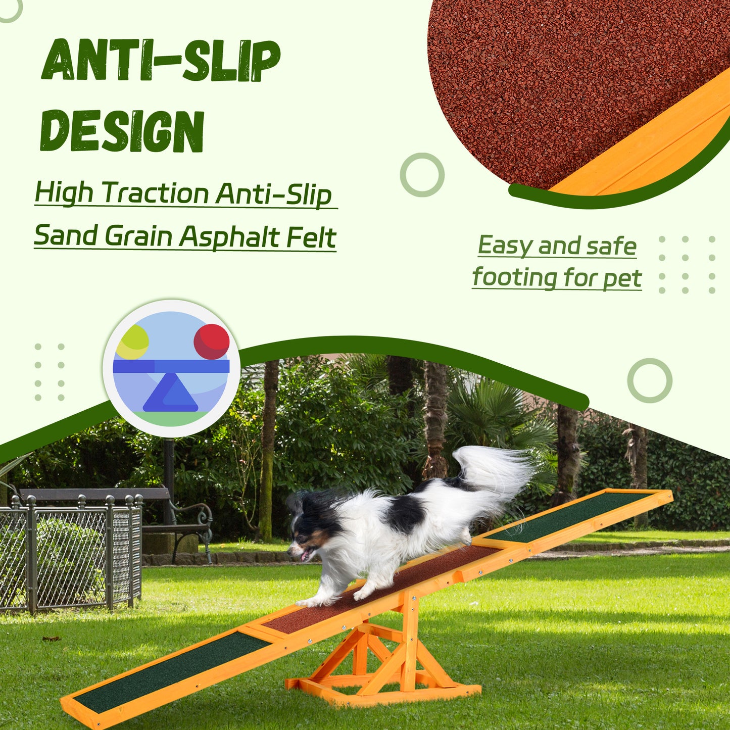 Wooden Dog Agility Seesaw for Balance Training and Exercise, Platform Equipment Run Game Toy, Weather Resistant Pet Supplies, for Outdoor Backyard, 71" L x 12" W x 12" H, Natural