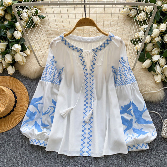 Korean-style Long-sleeve Loose Tassel Top For Women