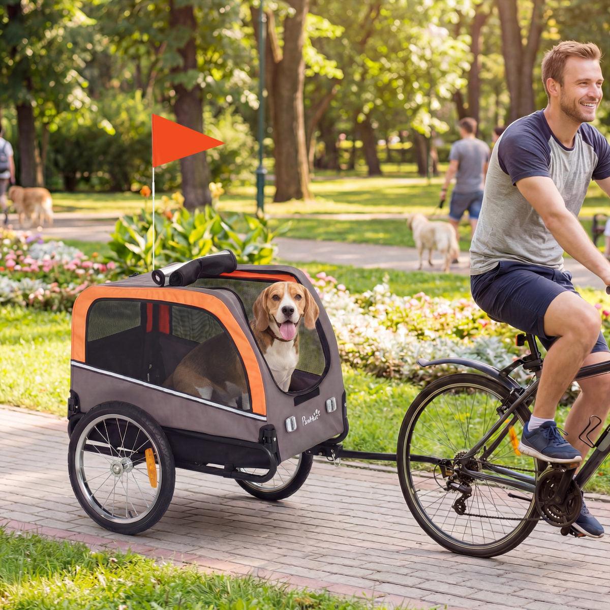 Dog Bike Trailer, Pet Cart Bicycle Carrier with 2 Entrances, Quick Release Wheels, Reflectors, Flag, Safety Leash
