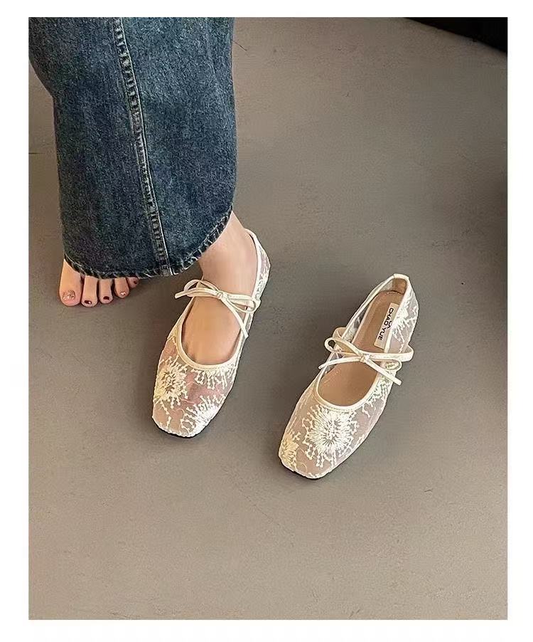 Women Breathable Mesh Mary Jane Shoes, New Spring Summer Low Cut Fairy Style Pumps, Bowknot Design Hidden Wedge Heels