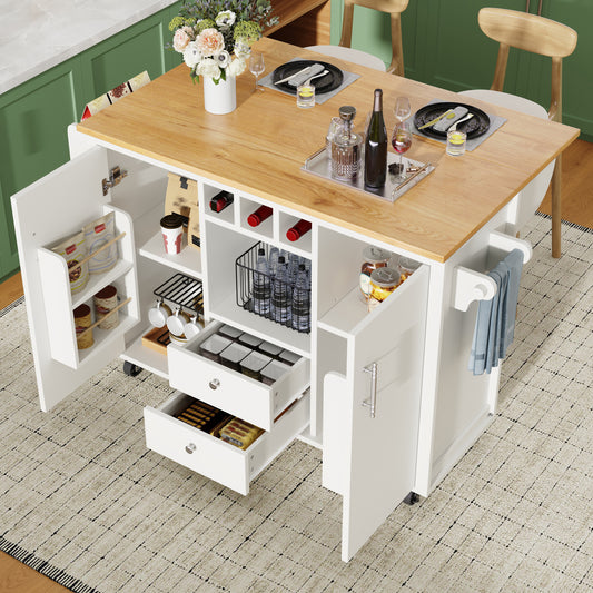 Kitchen Island Buffet Cabinet 120 X 73 X 92 Cm Kitchen Cabinet Kitchen Trolley And Folding Worktop With Towel Rail Spice Rack Door Rack Wine Rack And Adjustable Shelves, White Black