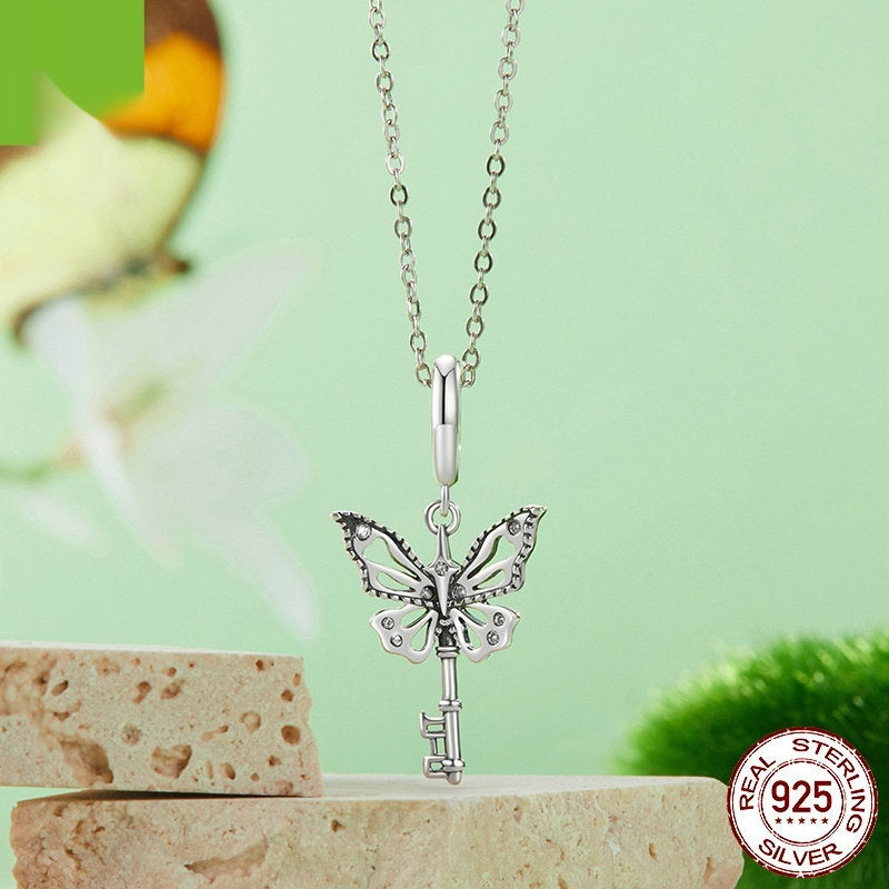 Butterfly Key Pendant S925 Sterling Silver Beads Accessories