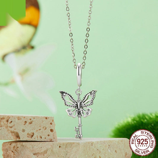 Butterfly Key Pendant S925 Sterling Silver Beads Accessories