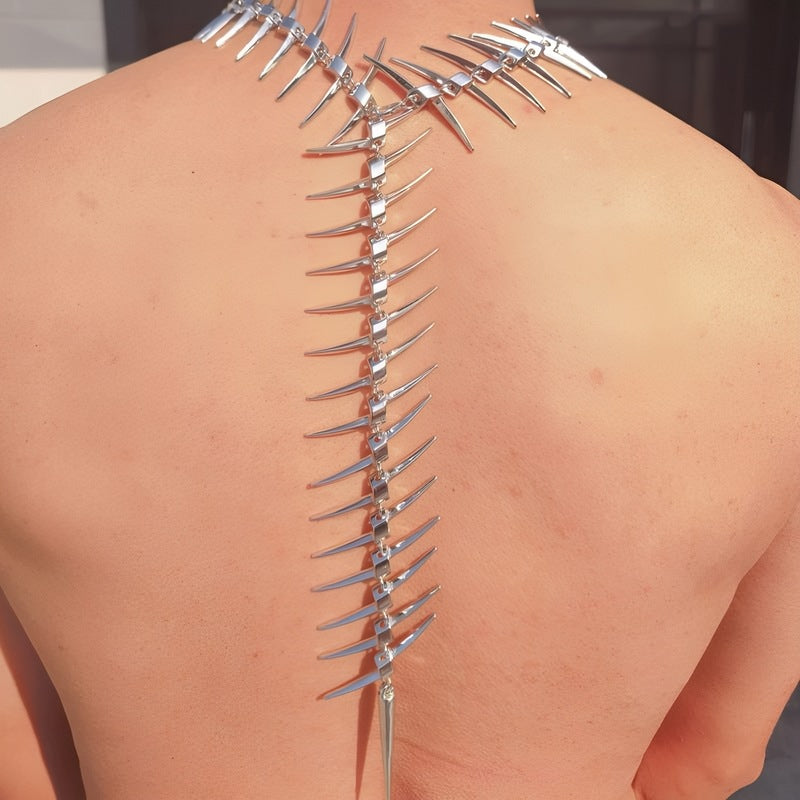 Silver Fishbone-style Beauty-back Choker Necklace