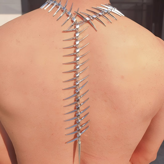 Silver Fishbone-style Beauty-back Choker Necklace