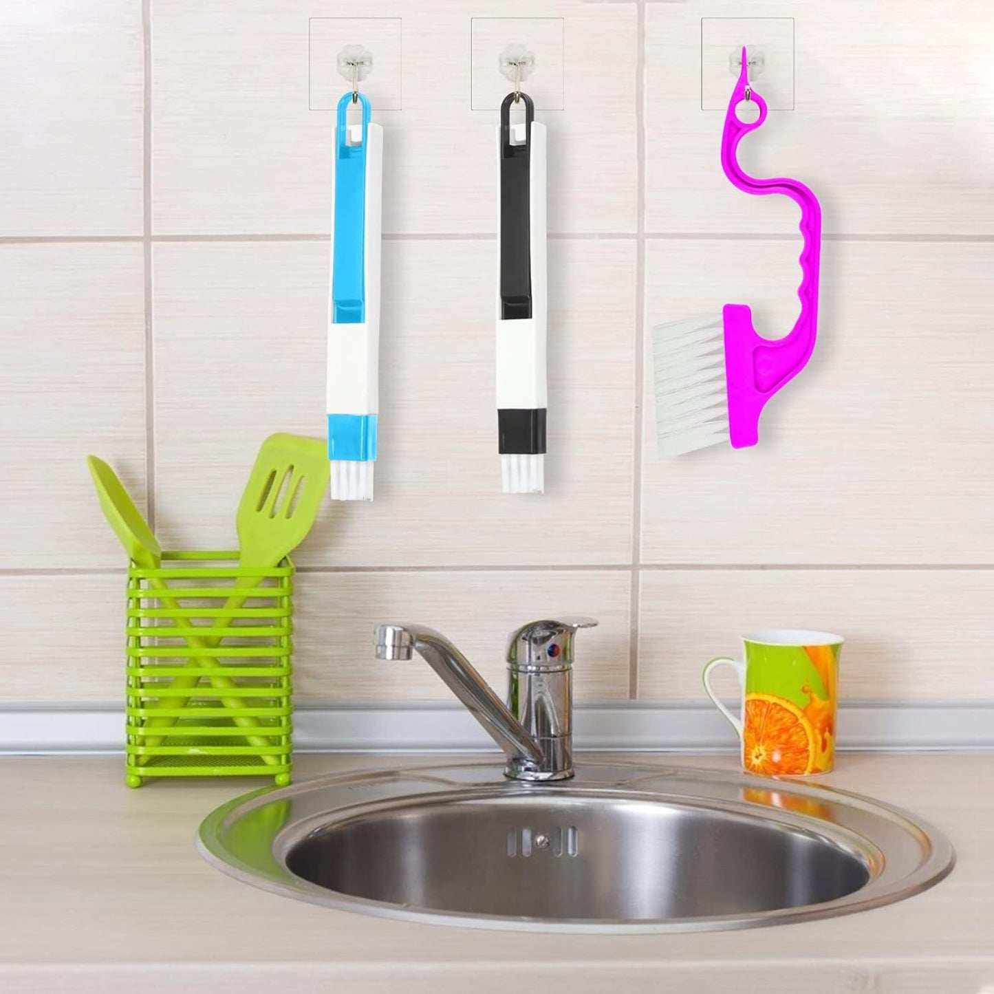 7-Piece Grout Brush Set, Includes Radiator Brush, Grout Cleaner, And Adhesive Hooks For Windows, Doors, And Tile Grout—Hand Tools