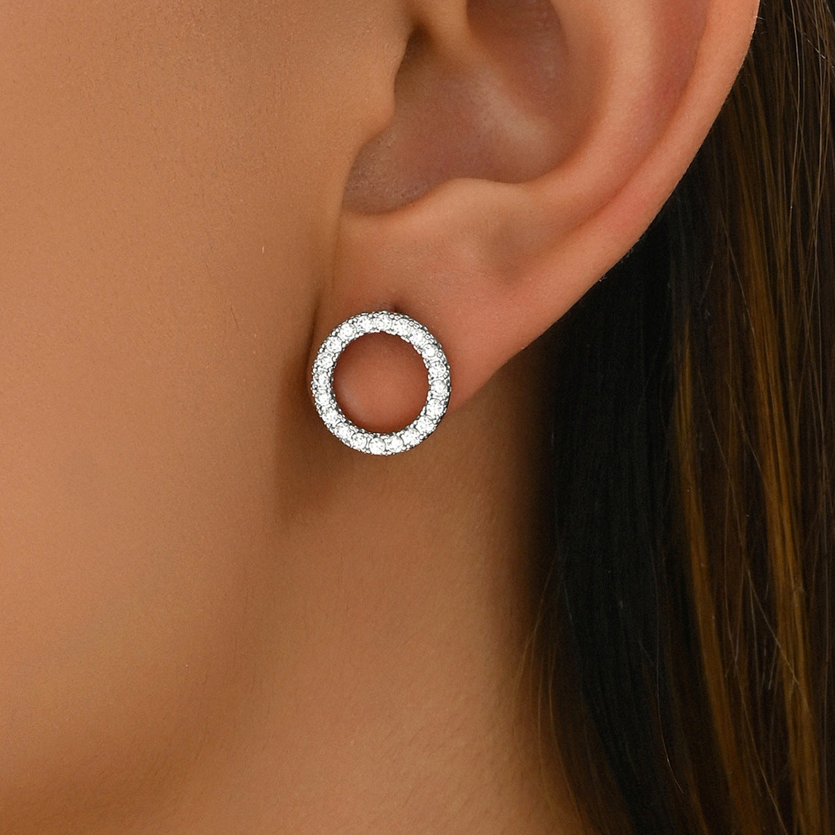 Sweet Korean Style Women Geometric Stud Earrings, Niche Premium Texture Design Inlaid Cubic Zirconia, Versatile Daily Ear Jewelry