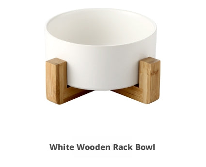 Pet Bowl-White with wooden frame-1 pack