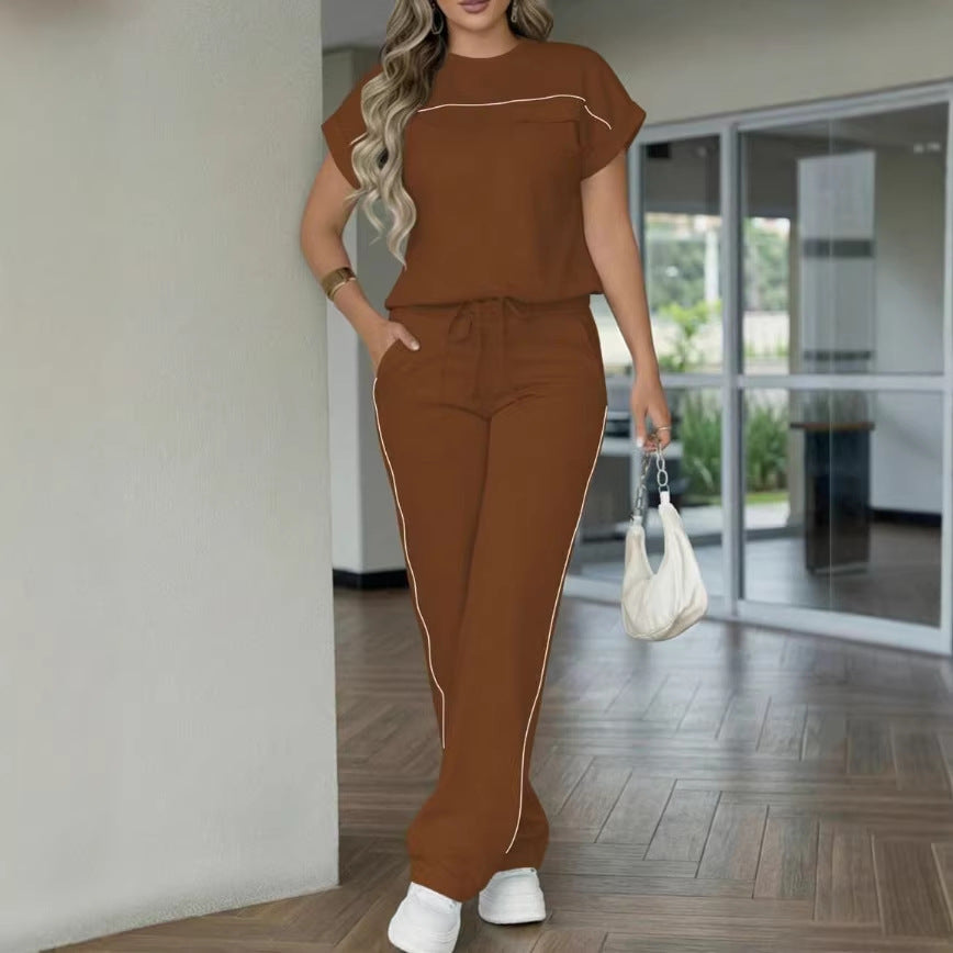 Womens Fashion Solid-Color Simple Casual Set