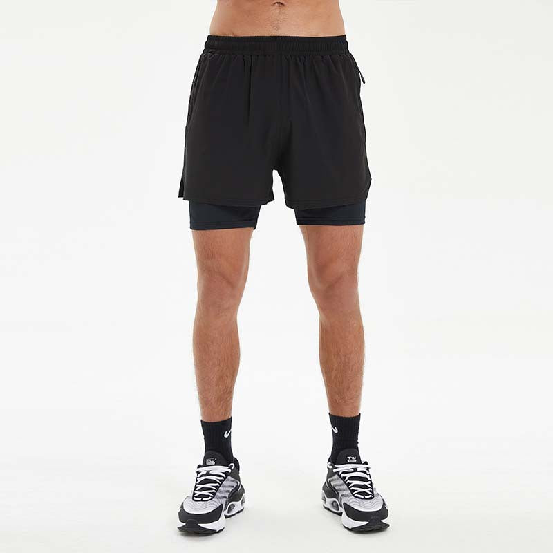 Summer Men's Sports Double-layer Shorts Running Fitness High Elastic