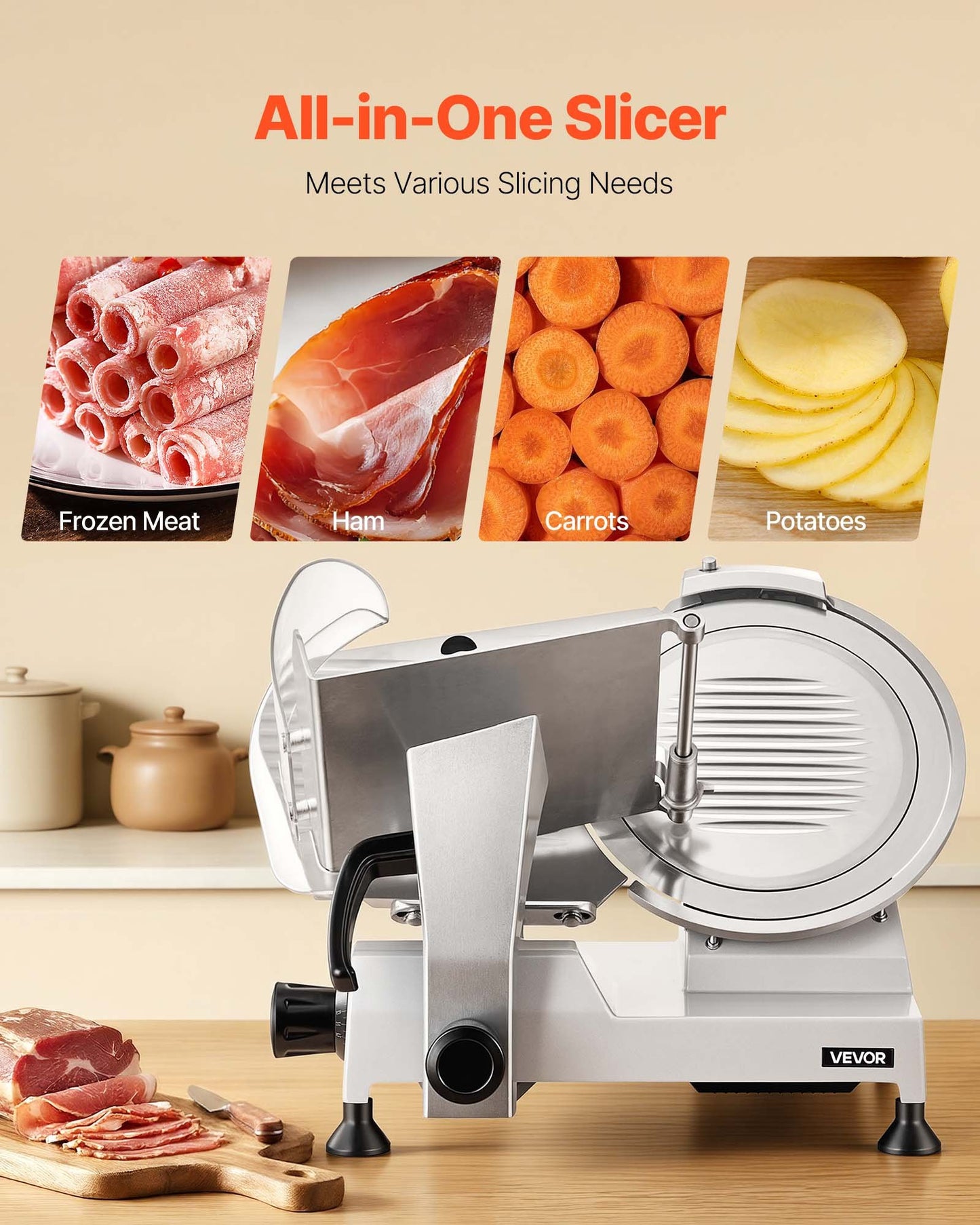 Commercial Meat Slicer, 320W Electric Deli Food Slicer With 12" Carbon Steel Blade, Built-In Sharpener & 0-0.6" Adjustable Thickness For Frozen Meat, Ham, Baguett, Steak, UL Approved