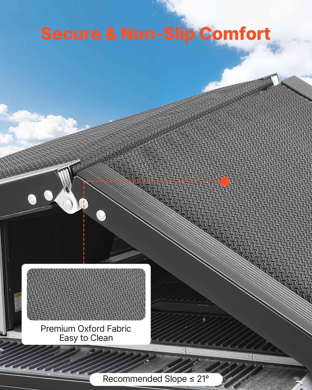 Dog Ramp For Cars, 71" L X 17" W, Folding Pet Ramps For Medium & Large Dogs Up To 250lbs, Pet Stair Ramp With Non-Slip Oxford Fabric Surface, Portable Outdoor Dog Car Ramps For SUV & Truck