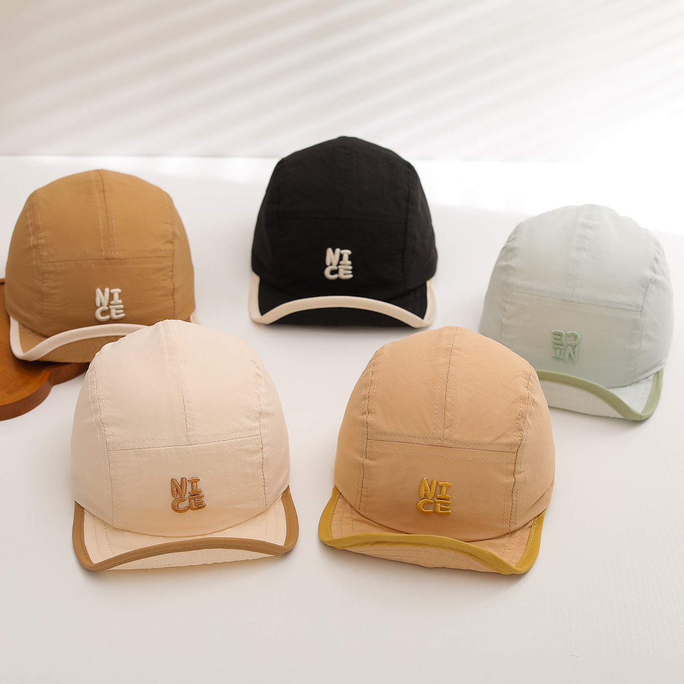 Light And Breathable, Quick-drying NICE Letter-stitched Five-panel Hat With Contrasting Edges And Casual Design For Children. Outdoor Breathable